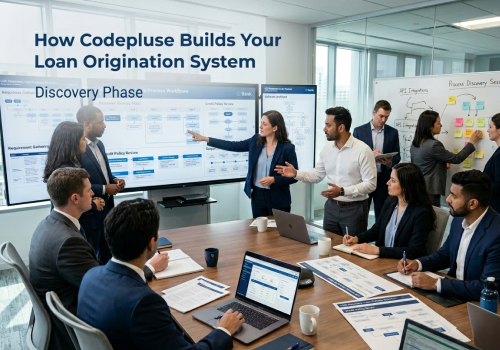 Loan origination system workflow showing automated steps from digital application to loan disbursement