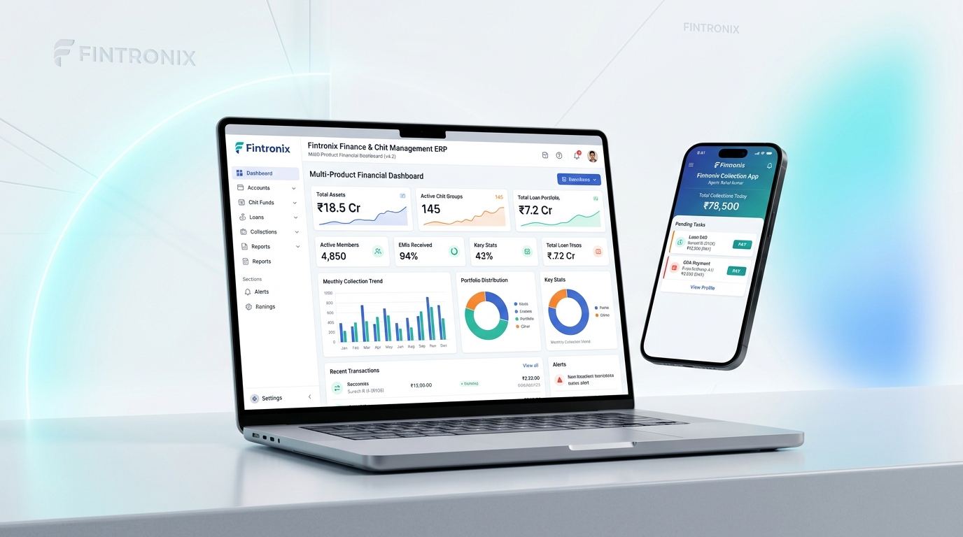 Fintronix Finance and Chit Management ERP Platform Architecture by Codepluse