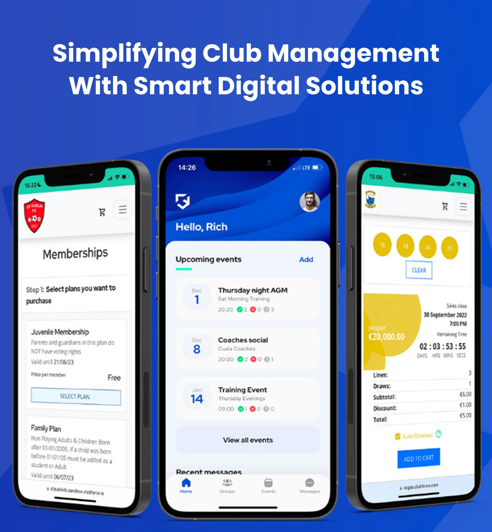 Social club management software dashboard showing member directory, event tracking, and payment status for Indian clubs